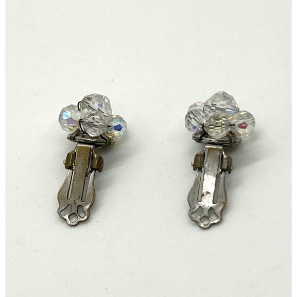 Aurora Borealis Crystal Cluster Clip-On Earrings Vintage Retro Fashion Classic - Picture 5 of 7